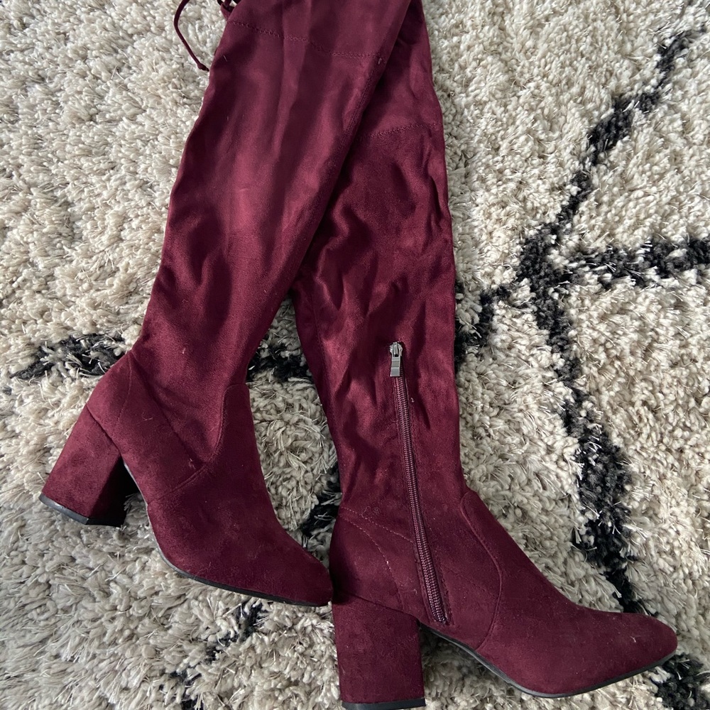 Maroon knee high boots